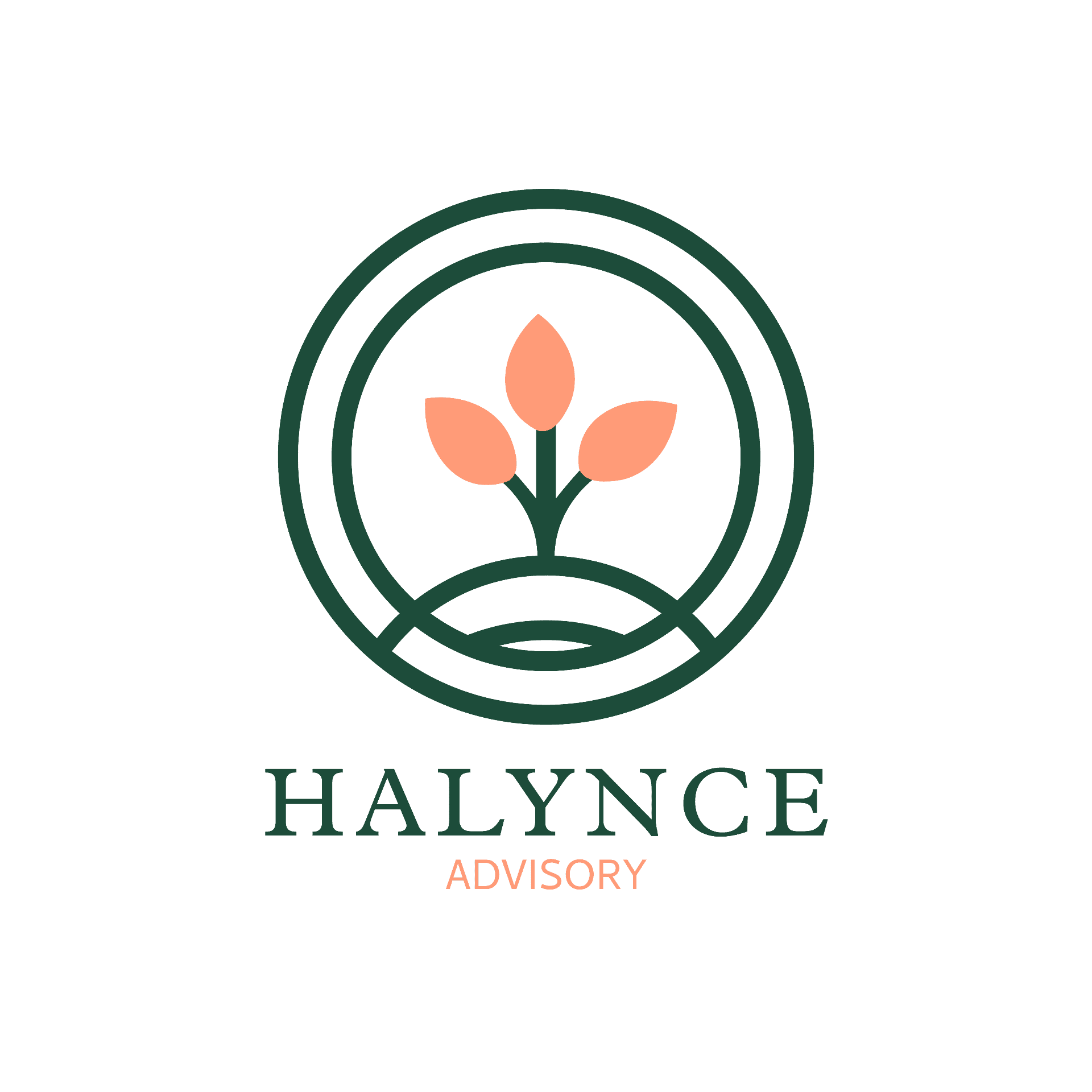 Halynce Advisory logo with a plant symbol representing growth and guidance.