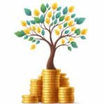 Home 3 Illustration of a money tree growing from stacked coins, symbolizing financial growth.